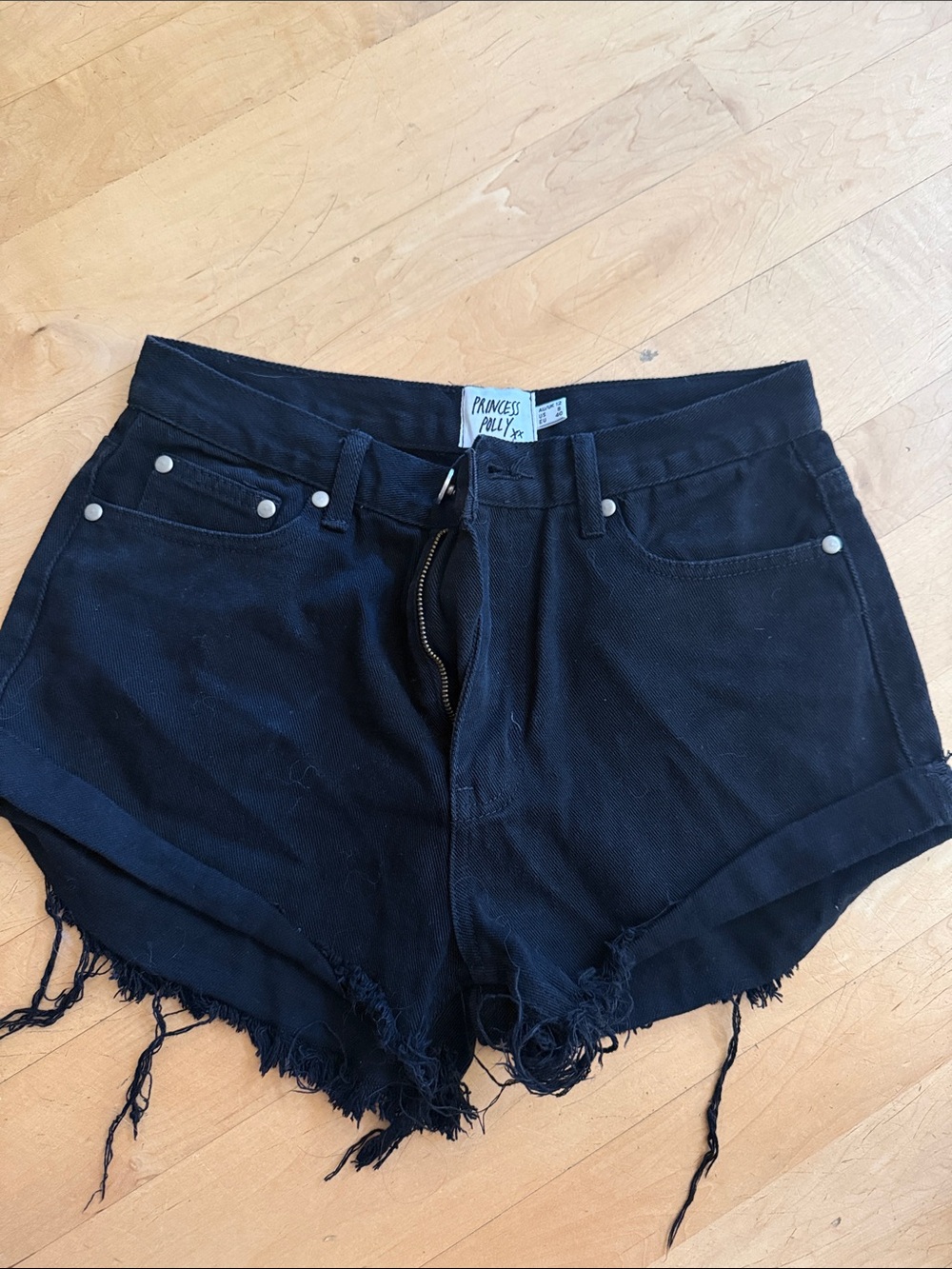 Princess Polly Black Distressed Roll Hem Denim Shorts